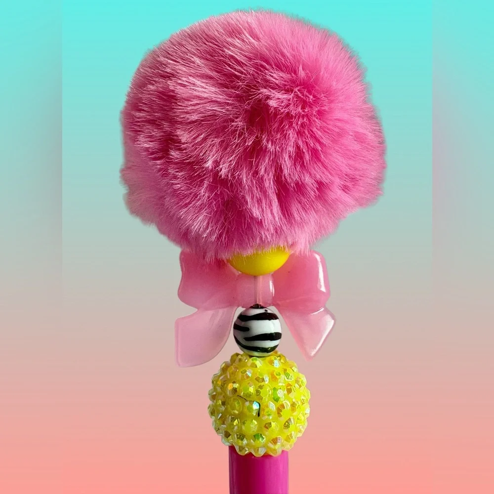 Pink Lemonade - Custom Ink Pen with Fluff Top - Kawaii Glam